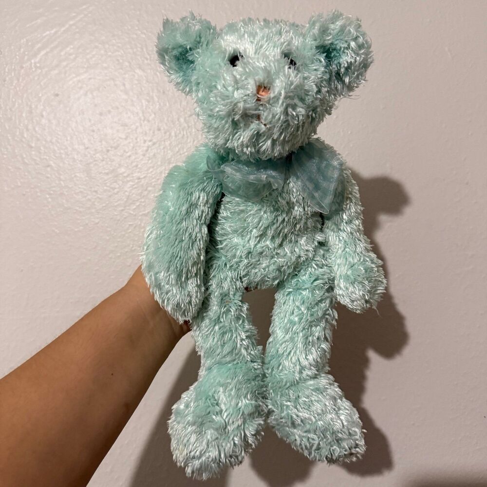 Vintage Animal Alley Bear Plush Shaggy Pastel Teal 14" Mint ECU 2000 HTF